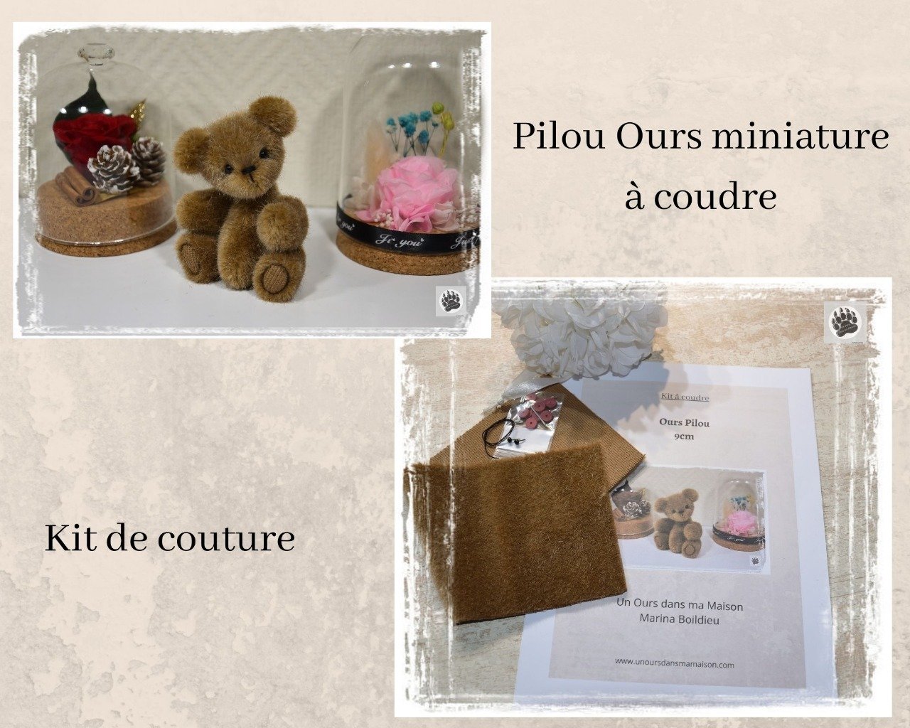 Kit de couture d'un ours miniature Pilou 9cm